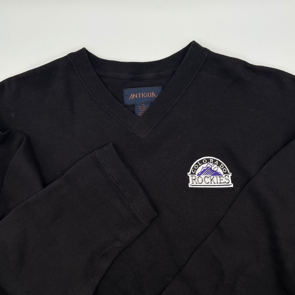 Vintage Antigua Colorado Rockies MLB V-Neck Pullover‎ Sweatshirt Black XL
